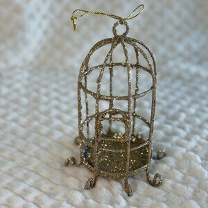 Victorian Birdcage Ornament- Champagne Gold Glitter